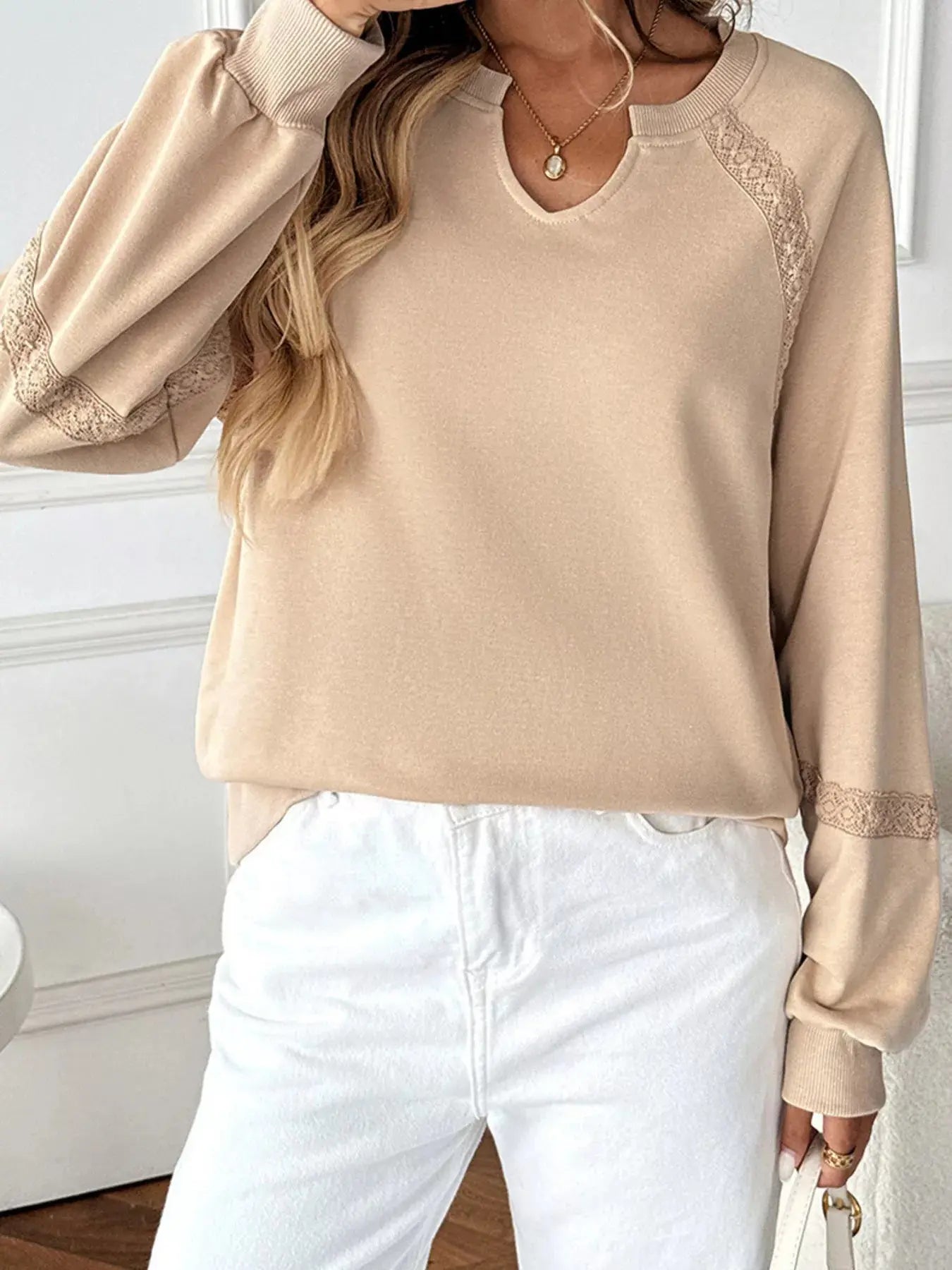 Cozy Lace Detail Sweatshirt for Casual Chic Looks