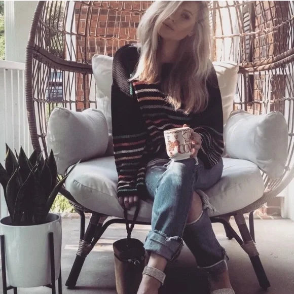 Cozy Striped V-Neck Knit Sweater