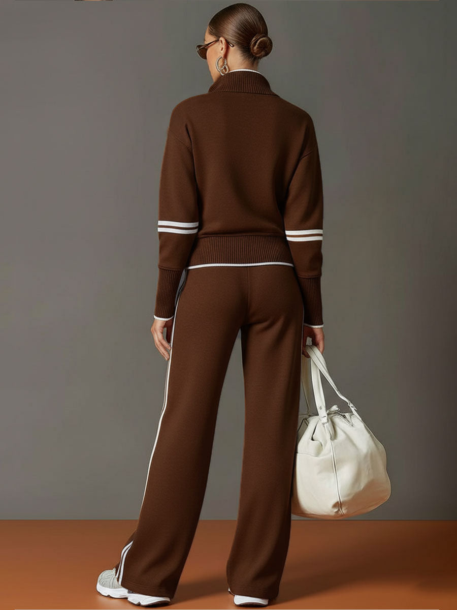 Half-Zip Sweatshirt & Wide-Leg Pants Set