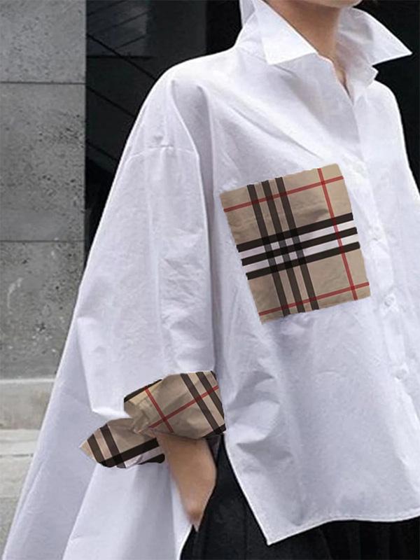 Loose Plaid Shirt Collar Casual Everyday Top