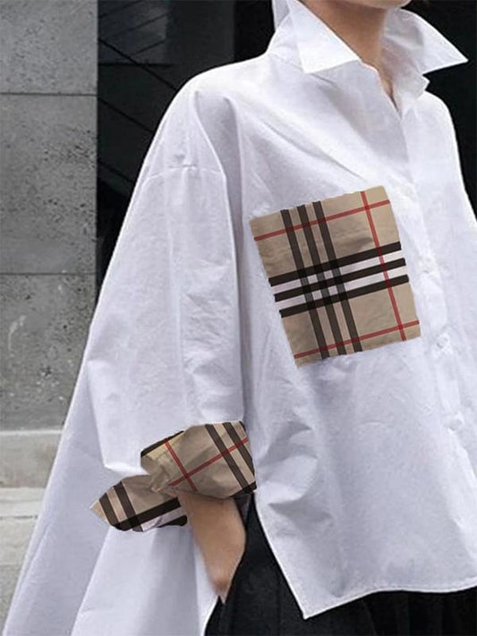 Loose Plaid Shirt Collar Casual Everyday Top