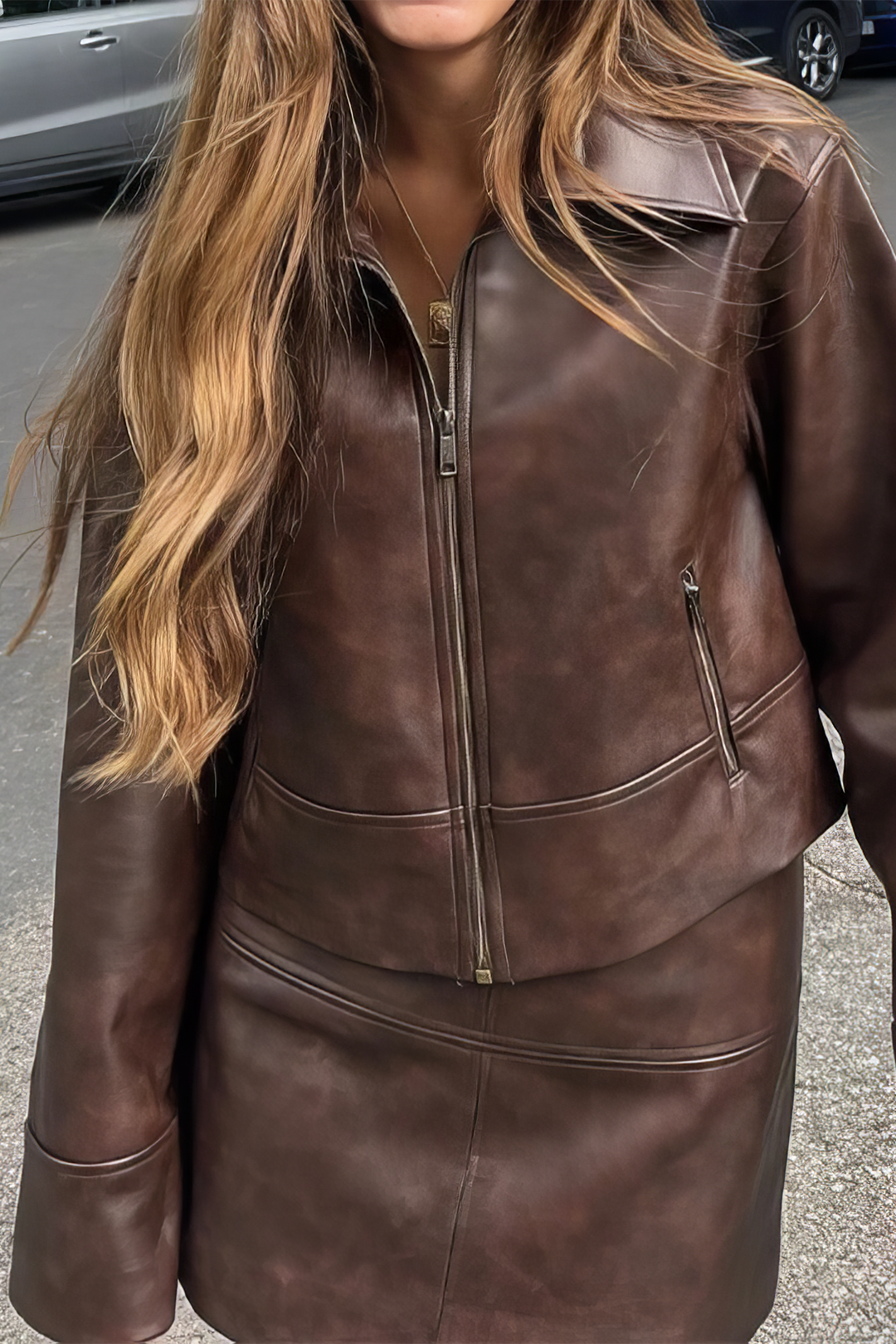 Chic Moto Leather Jacket & Skirt Set