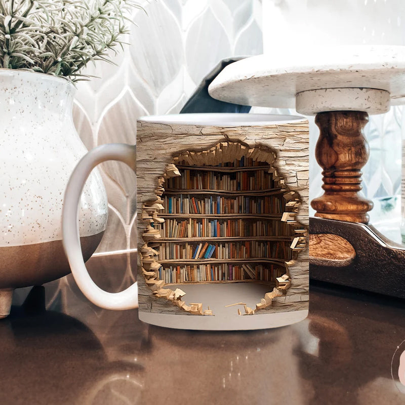 Ceramic 3D Bookshelf Mug for Book Lovers