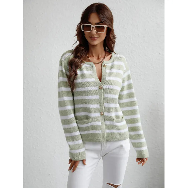 Cozy Knit Sweater with Button Closure and Side Pockets