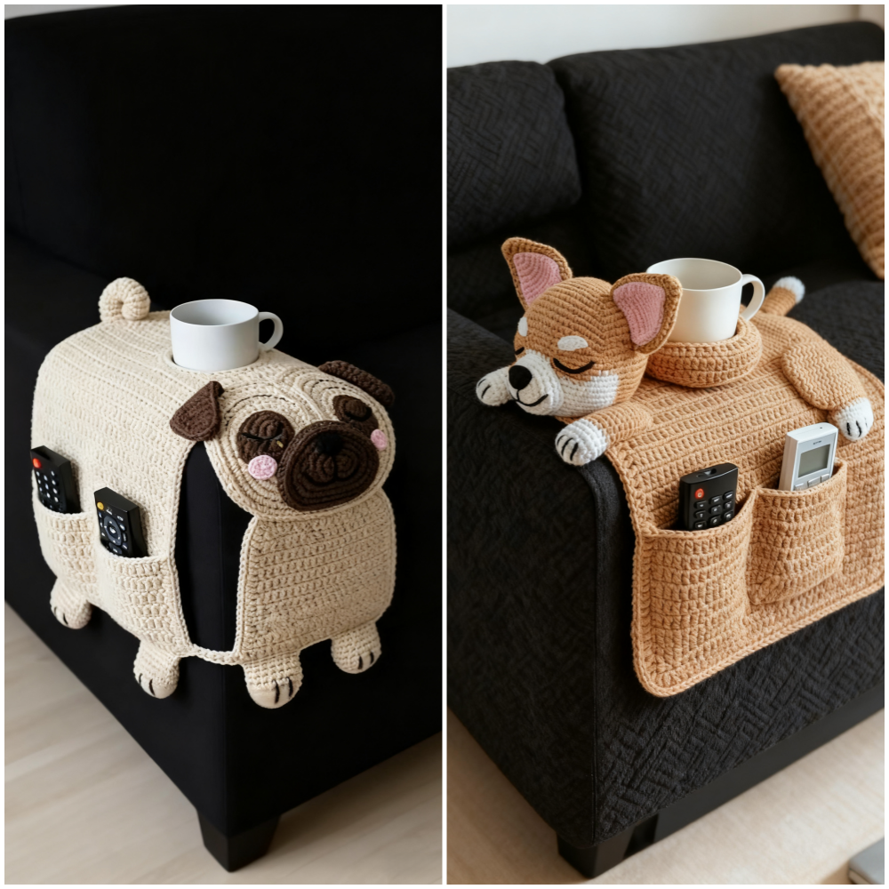 Cozy Crocheted Sofa Organizer for Pets and Living Room Storage