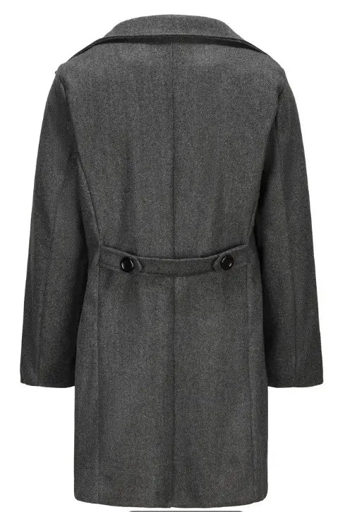 Men’s Long Double-Breasted Elegant Coat with Notched Collar