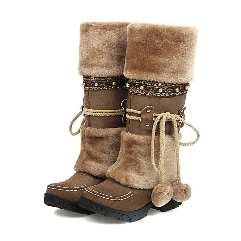 Boho Chic Faux Suede Knee-High Winter Boots