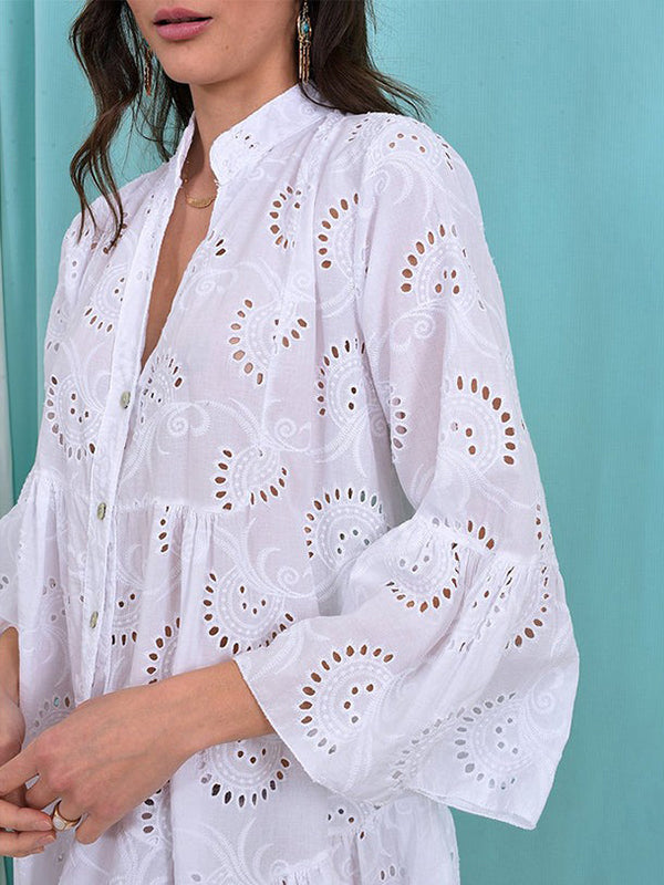 A-Line V-Neck Mini Dress with Flared Sleeves