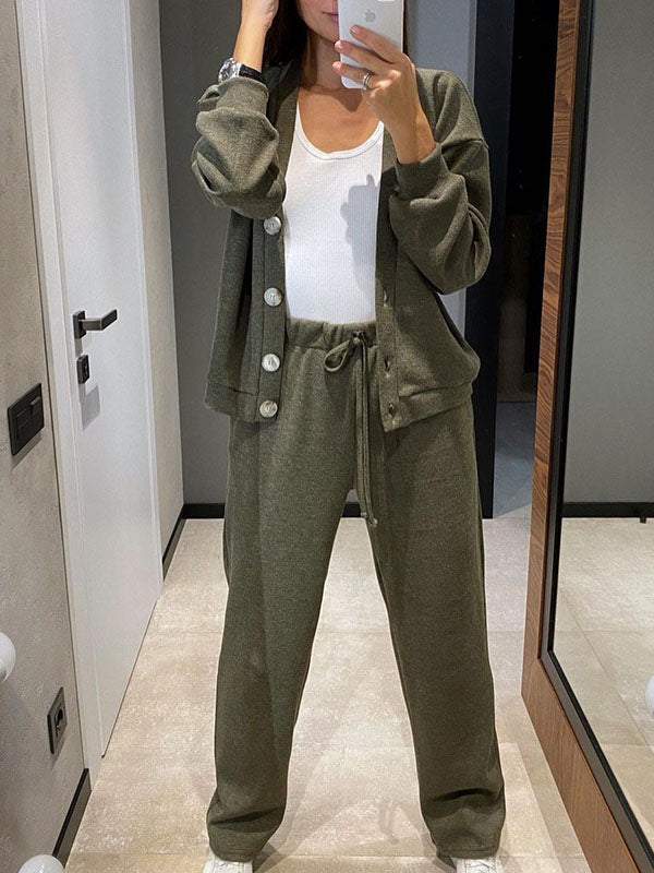 Cozy Casual V Neck Sweater and Pants Set