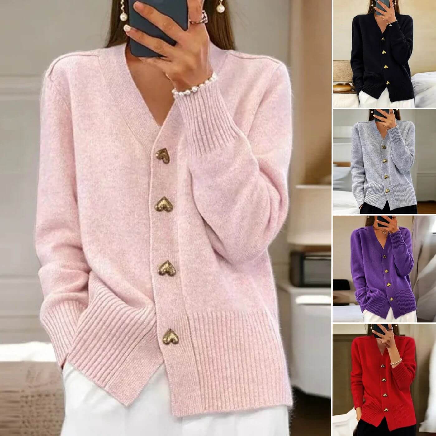 Elegant knit cardigan with heart-shaped button details