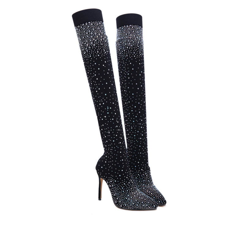 Sparkly Faux Diamond Over-the-Knee Boots