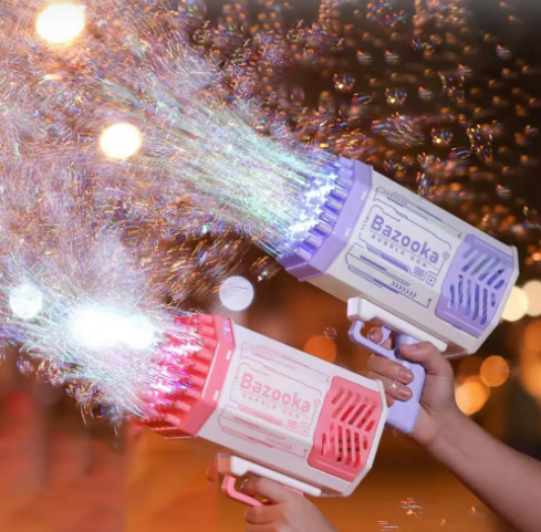 Outdoor Bubble Machine with Colorful Light Rocket Launcher Toy