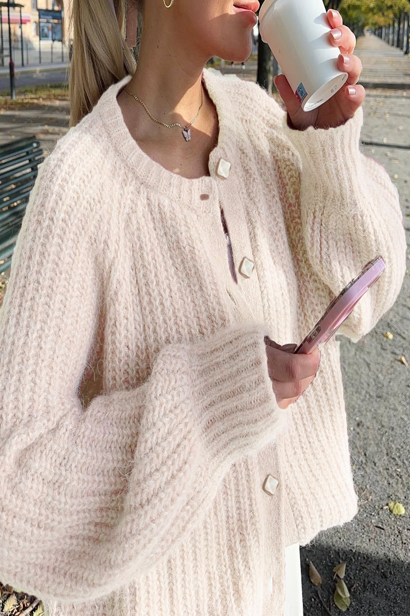 Casual Buttoned Knit O-Neck Sweater Outerwear