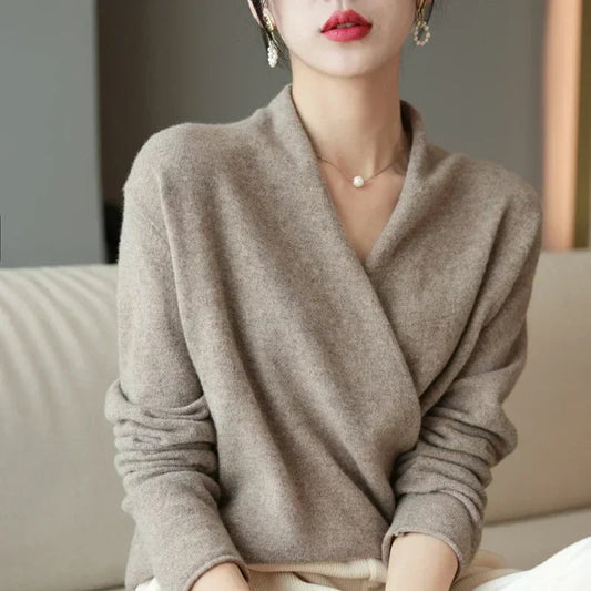 Cashmere Luxe - Elegant Crossed Sweater for Women