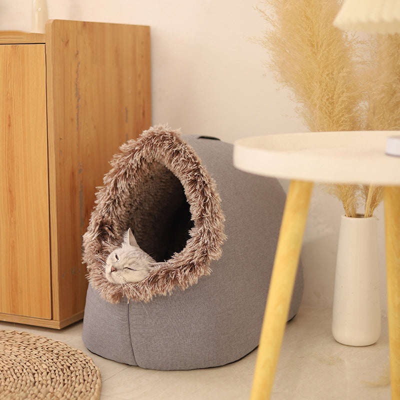 Cozy Winter Pet Cave Bed for Small Dogs and Cats