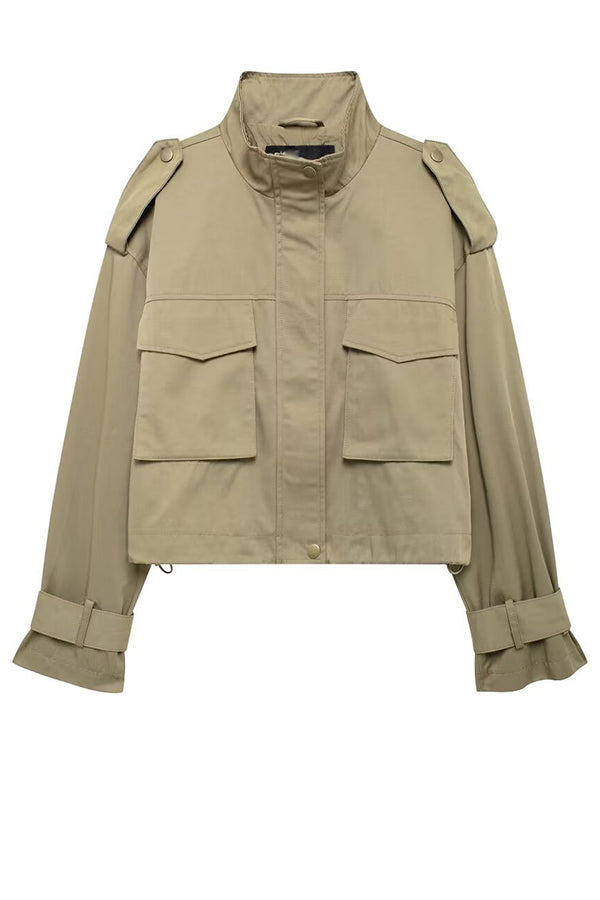 Casual Cargo Jacket with Strap and Pocket Details