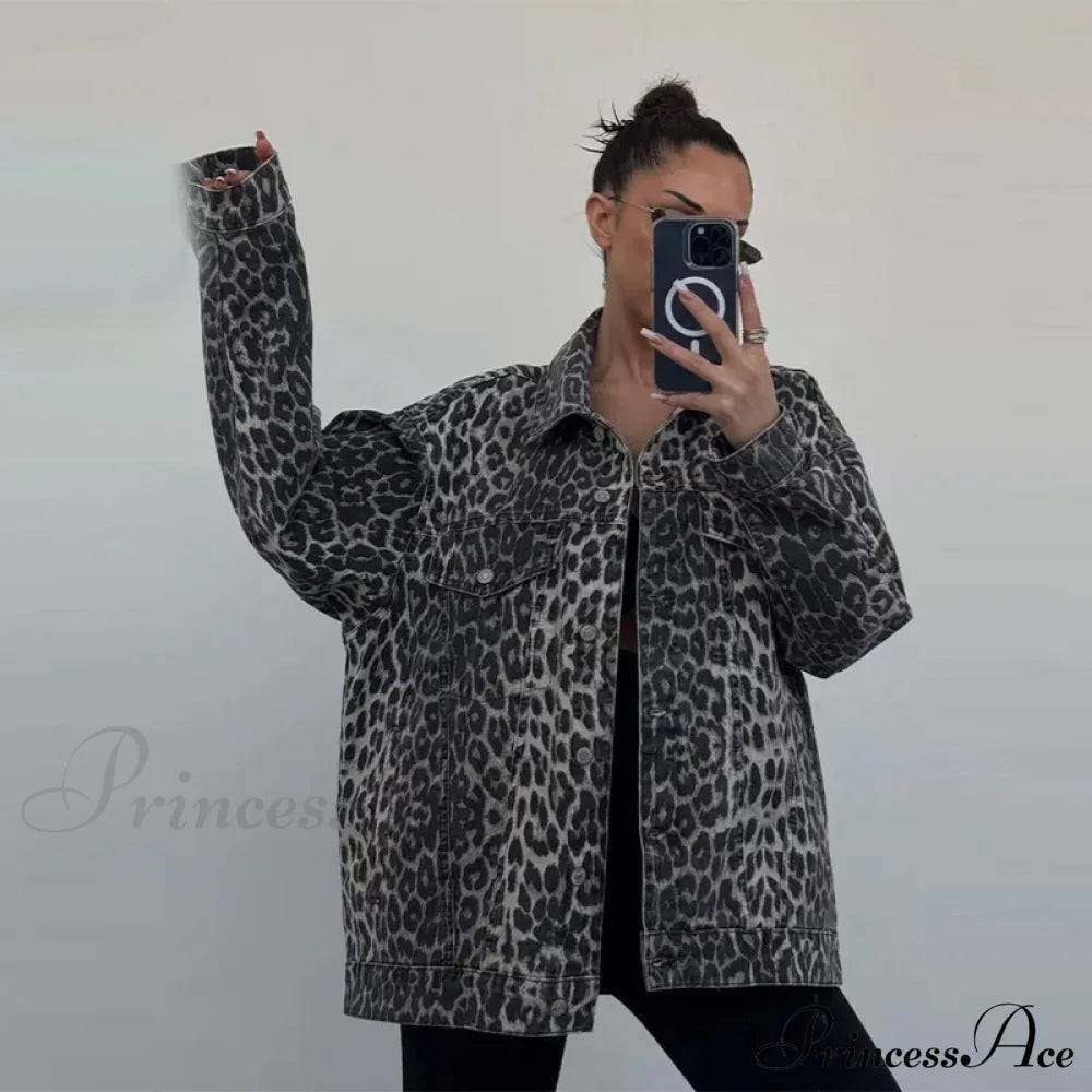 Slim Fit Denim Jacket with Leopard Stitching
