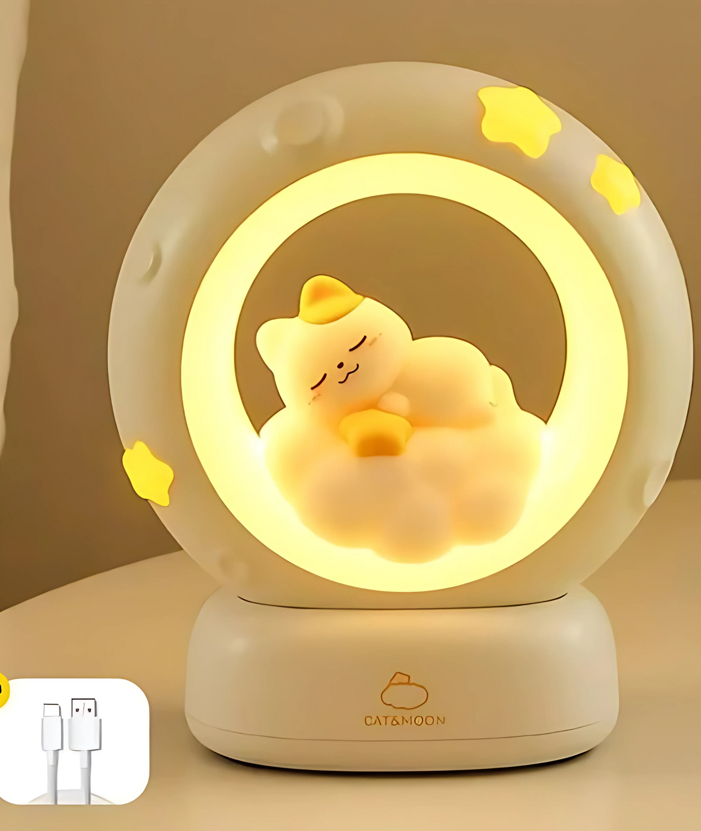 Whimsical Cat and Moon Nightlight Decor