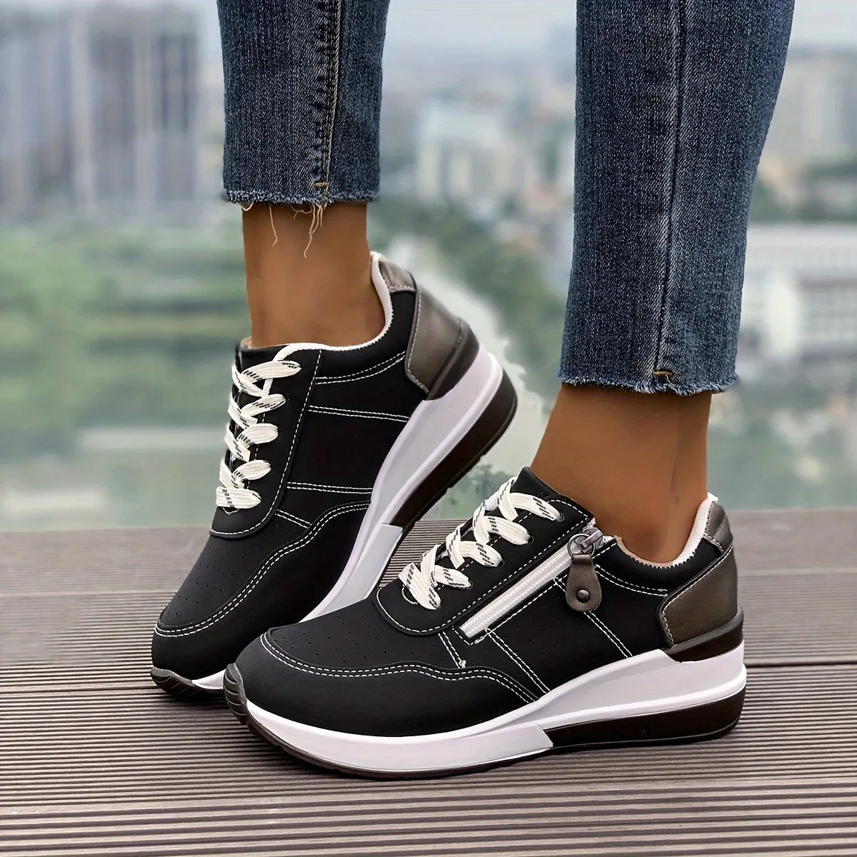 Comfortable Side-Zip Orthopaedic Trainers with Thick Sole