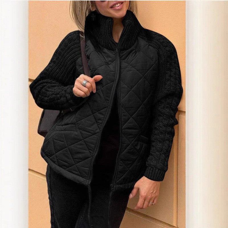 Cozy Quilted Jacket with Knit Sleeves for Women