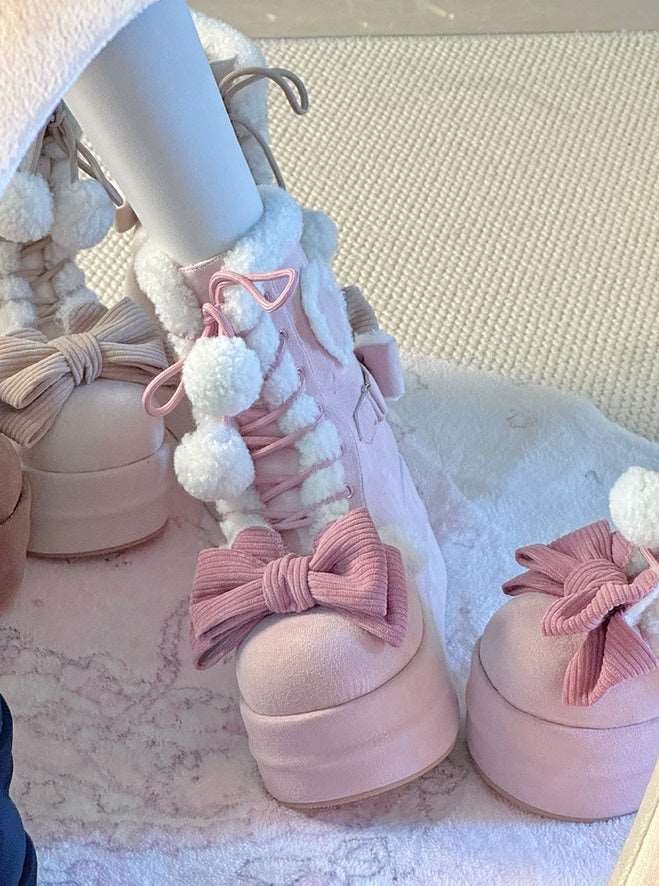 Cozy Winter Snow Boots in Pink and Cream