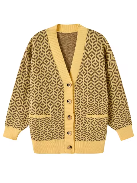 Cozy Geometric Pattern Button-Up Cardigan