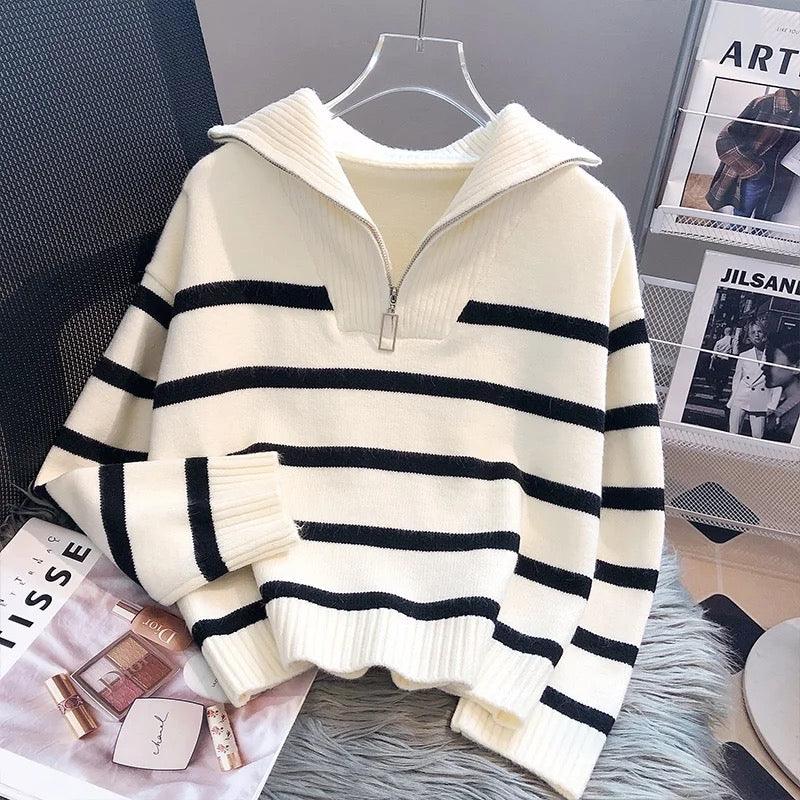 Striped Statement Sweater with Bold Color Blocks