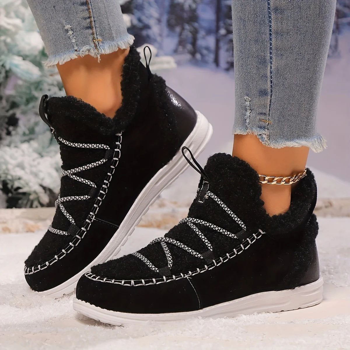 Cozy Plush Patchwork Winter Boots for Women