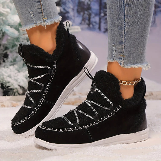 Cozy Plush Patchwork Winter Boots for Women