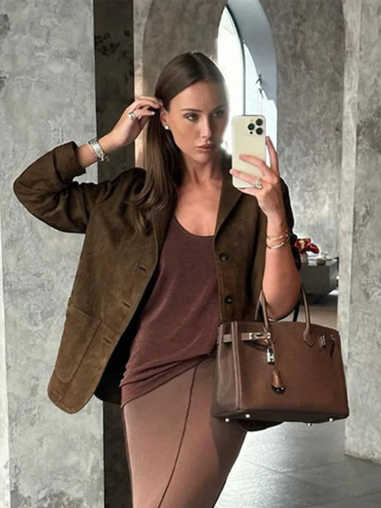 Stylish Warm Brown Lapel Jacket for Casual Elegance