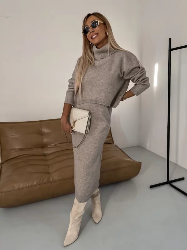 Dress & Turtle Neck Sweater Set