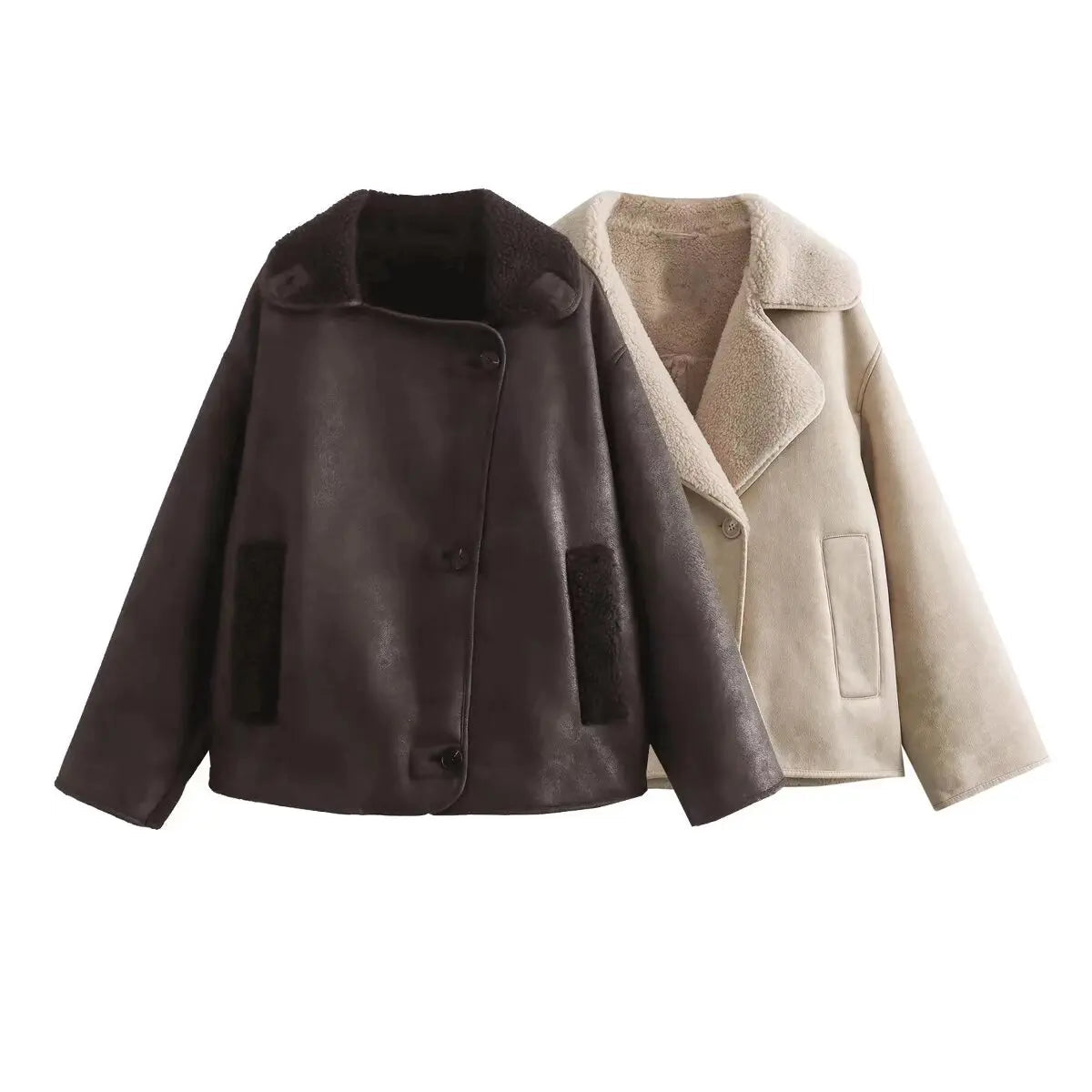 Cozy Oversized Fleece-Lined Jacket with Lapel Collar