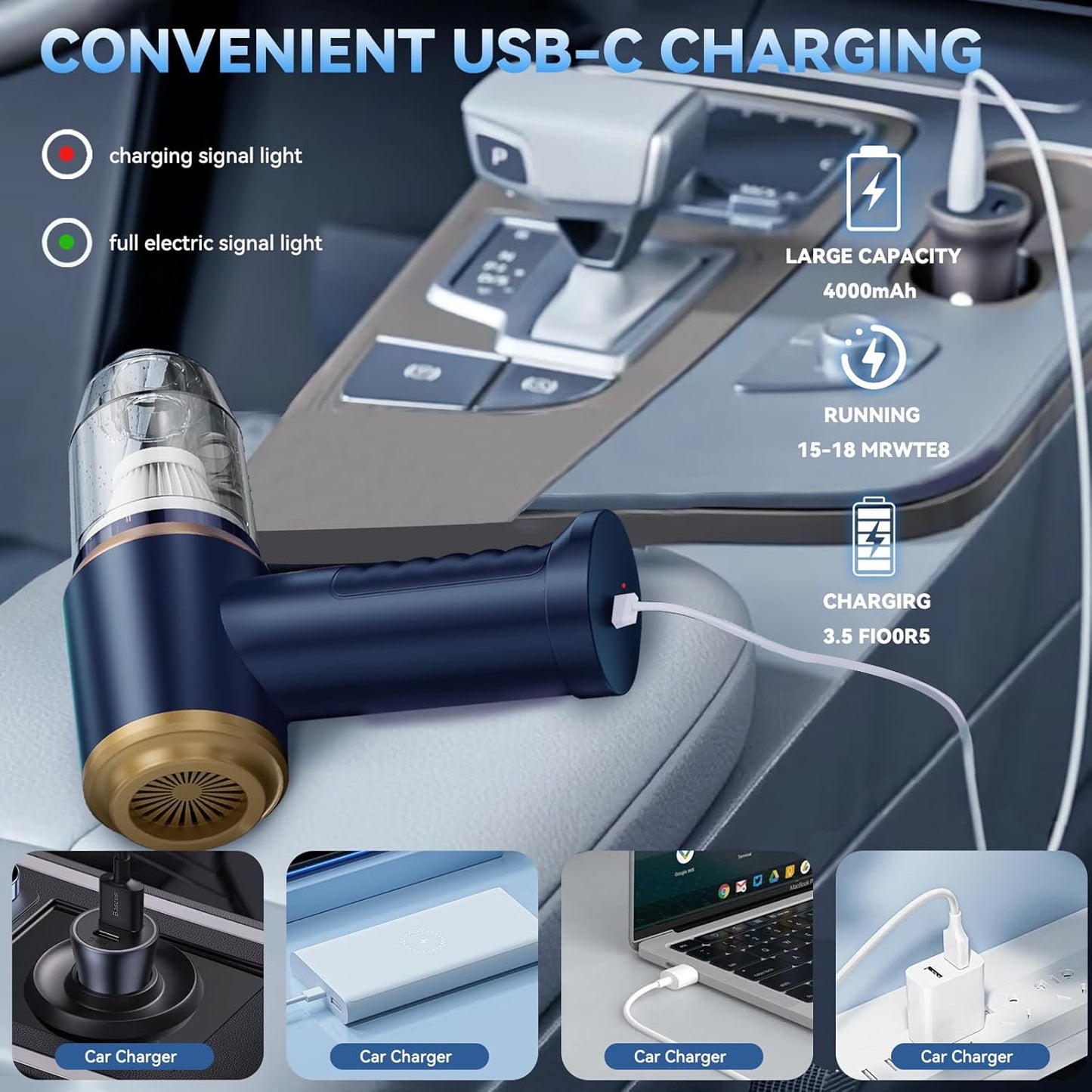Portable Cordless Mini Vacuum Cleaner and Air Duster for Car and Home
