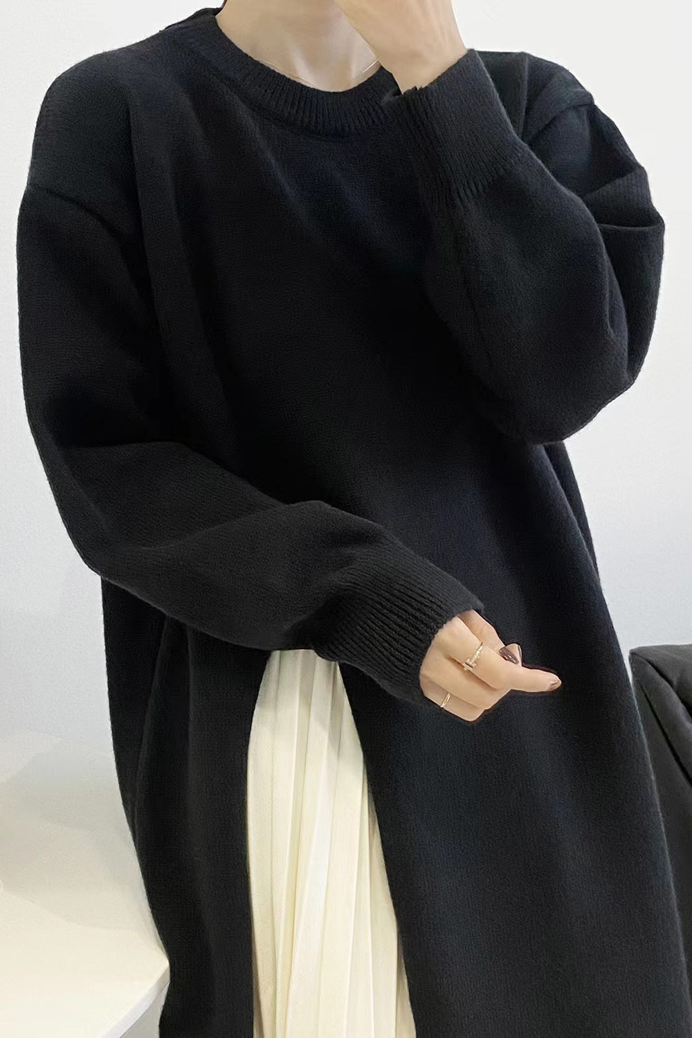 Side-Slit Knit Sweater Dress
