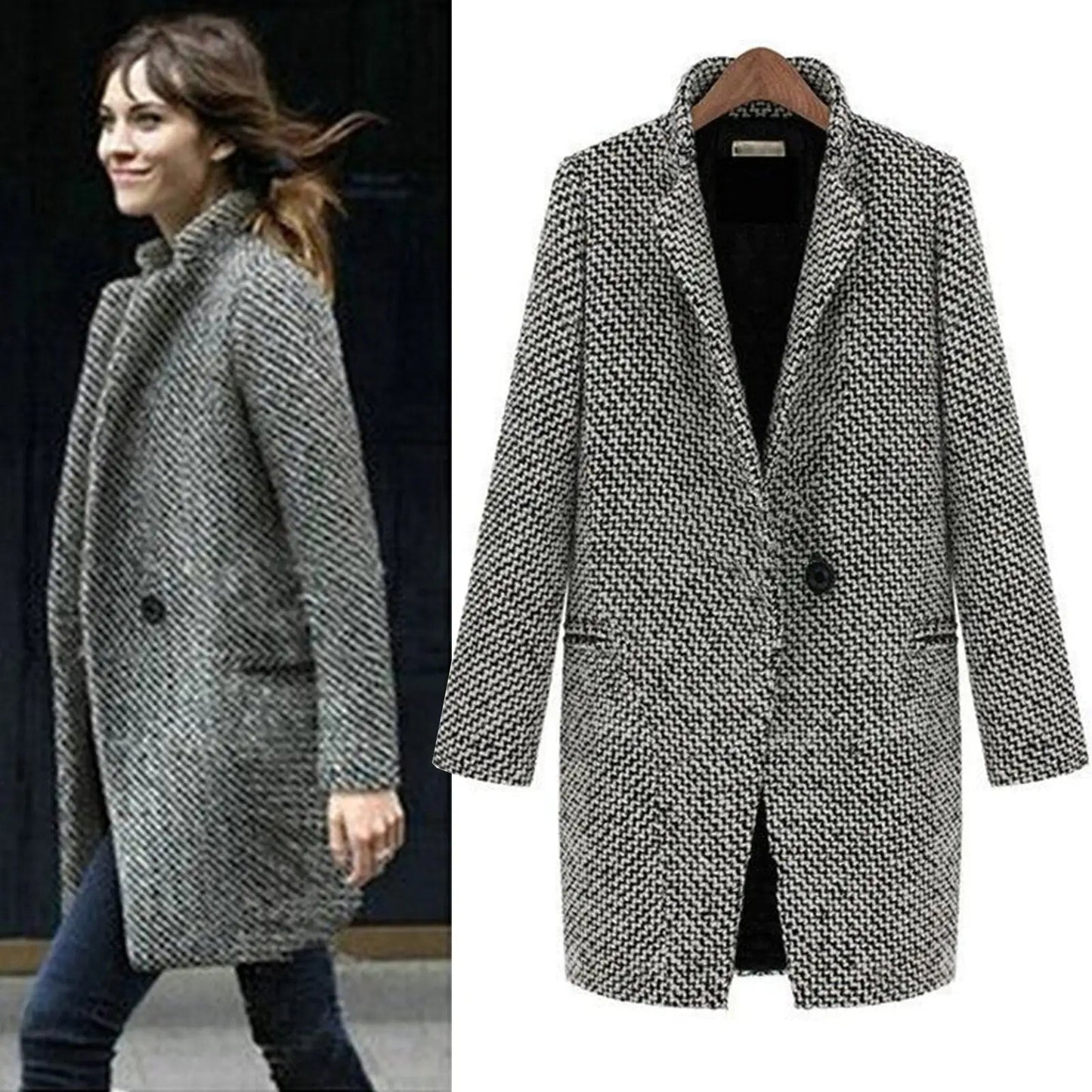 Women’s Chic Double-Breasted Printed Coat