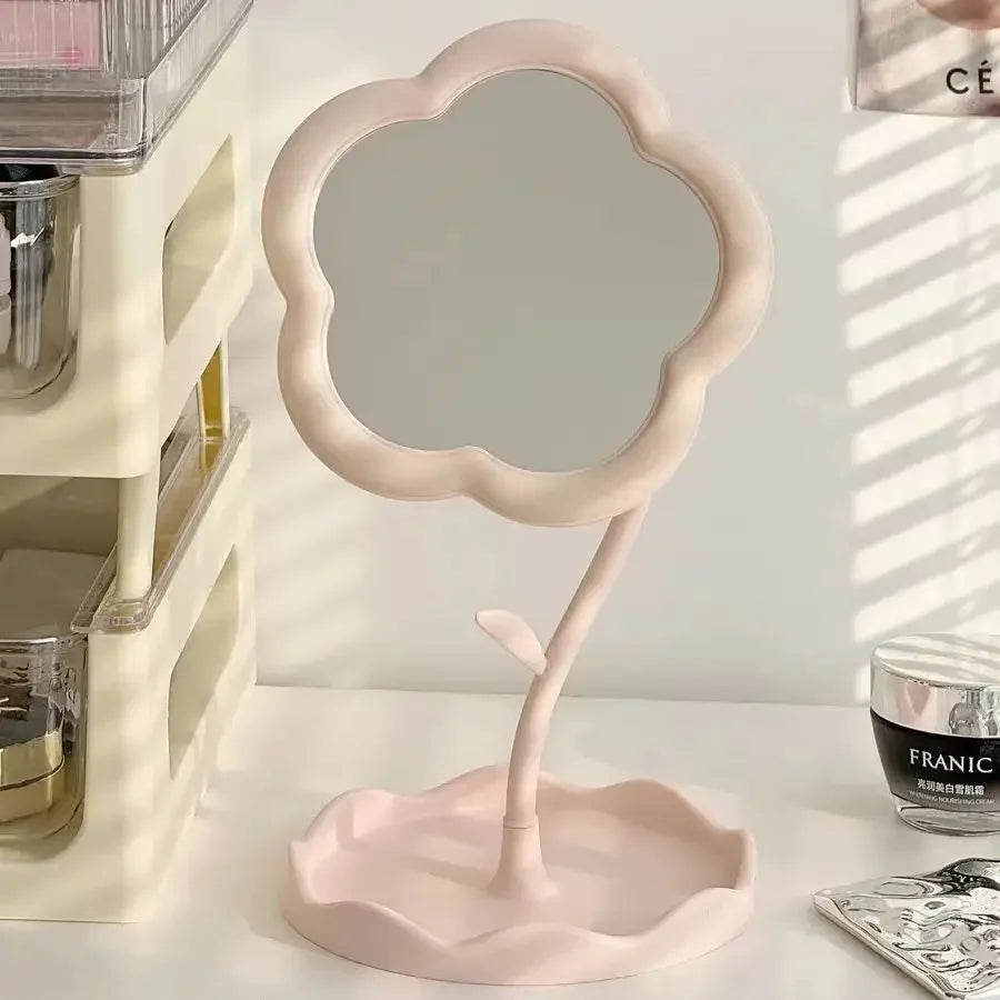 Pastel Flower Compact Desktop Mirror with Cute Korean Design