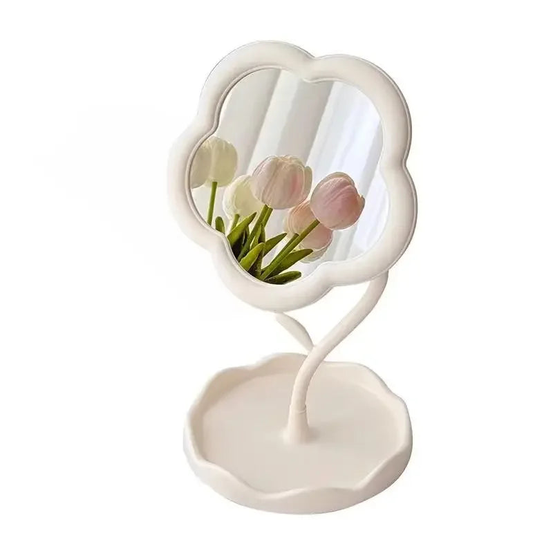 Pastel Flower Compact Desktop Mirror with Cute Korean Design