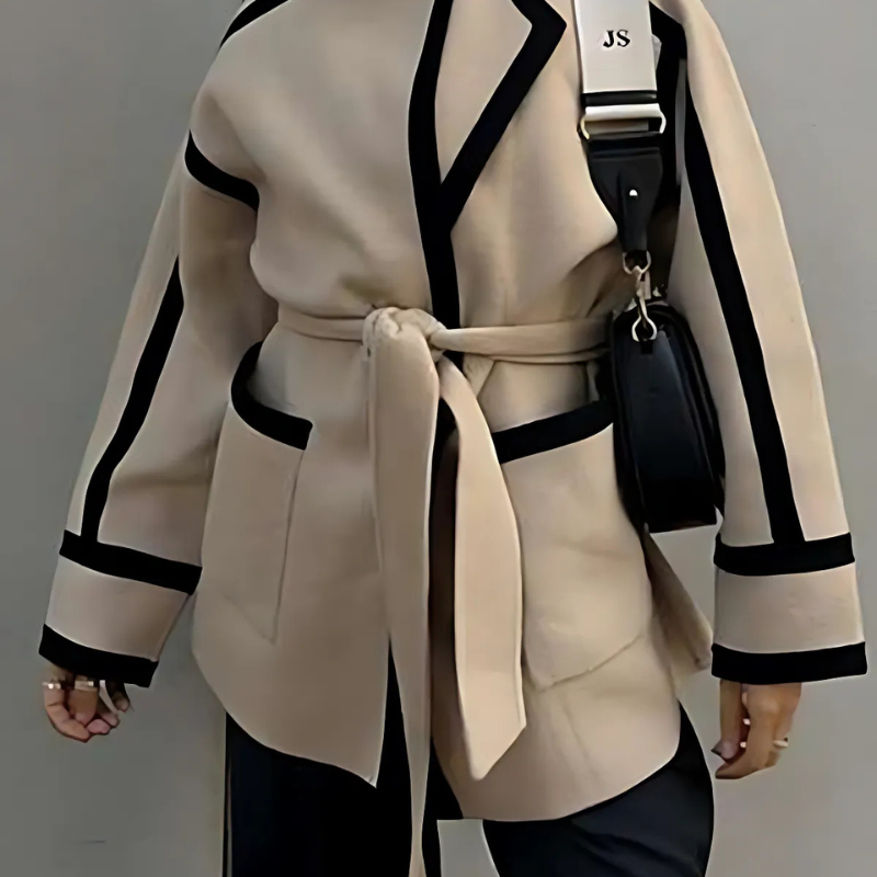 Chic Wrap Waist Belt Blazer with Contrast Details for Women