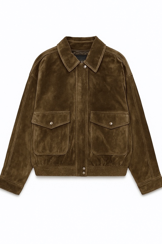 Classic Women's Bomber Jacket with Collar and Flap Pockets