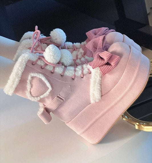 Cozy Winter Snow Boots in Pink and Cream