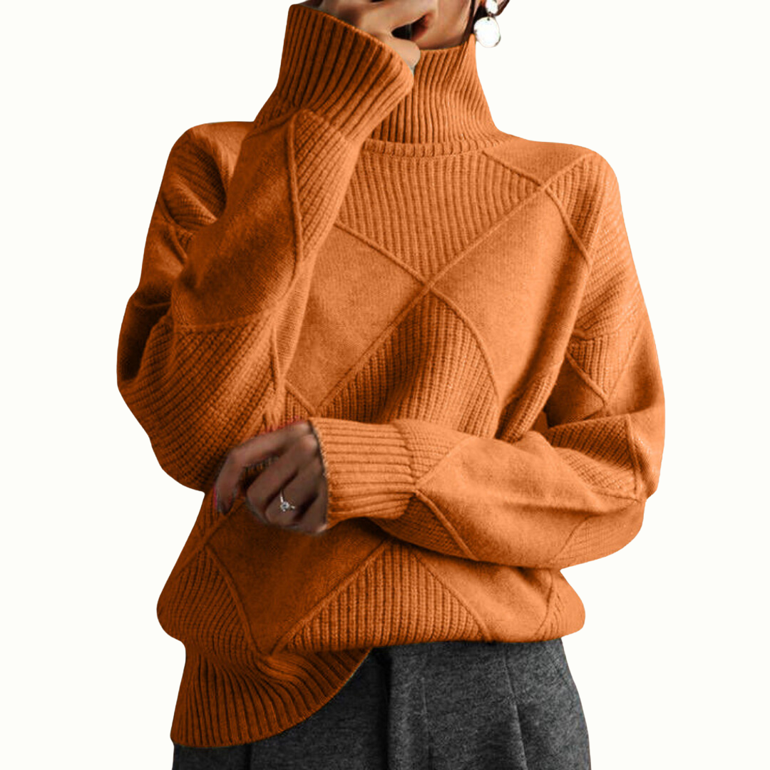 Cozy Geometric Knit Turtleneck Sweater for Women