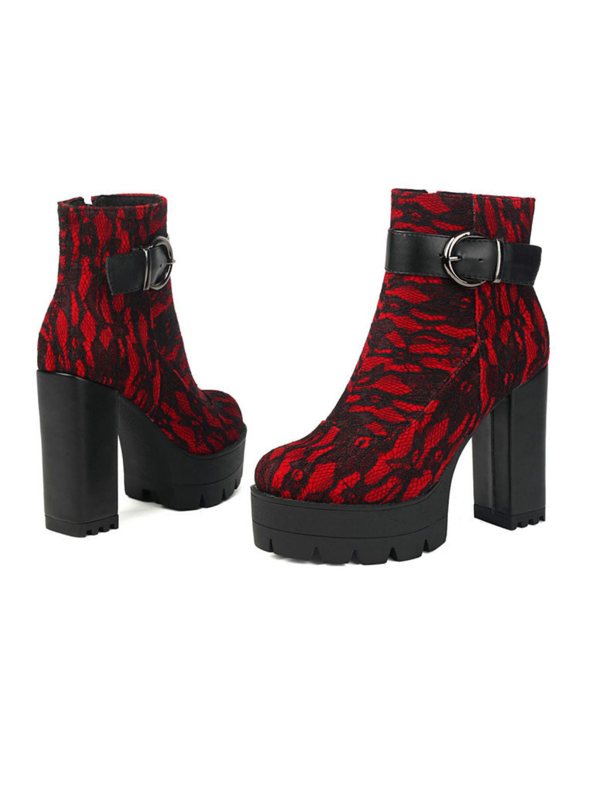 Vintage Lace Platform Ankle Boots with Chunky Heels
