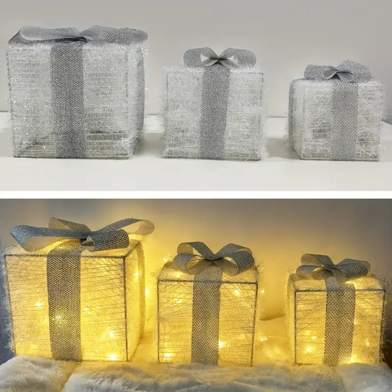 Festive LED Light Gift Box Set for Holiday Decor
