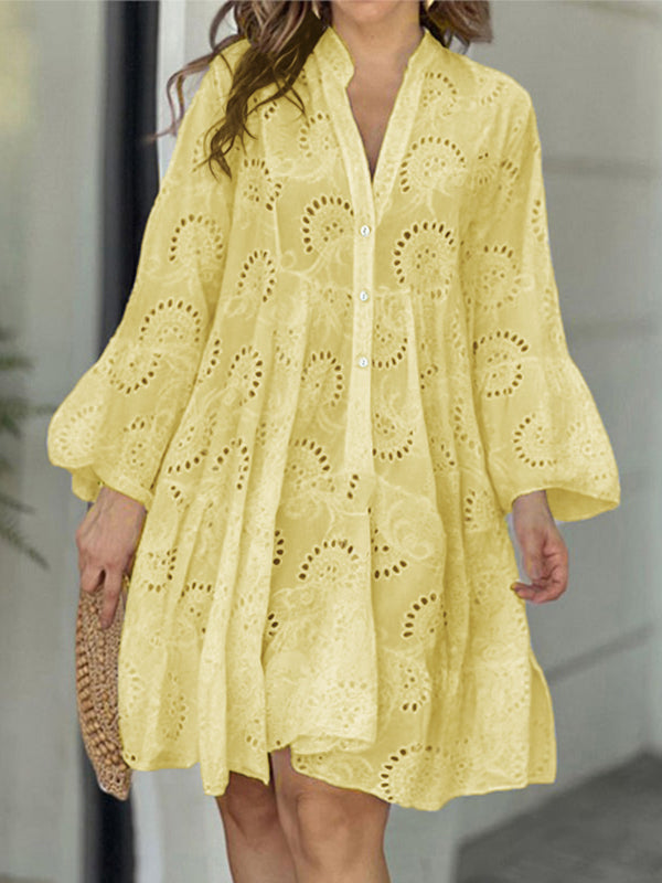 A-Line V-Neck Mini Dress with Flared Sleeves