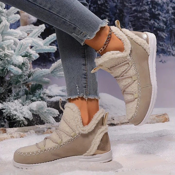 Cozy Plush Patchwork Winter Boots for Women
