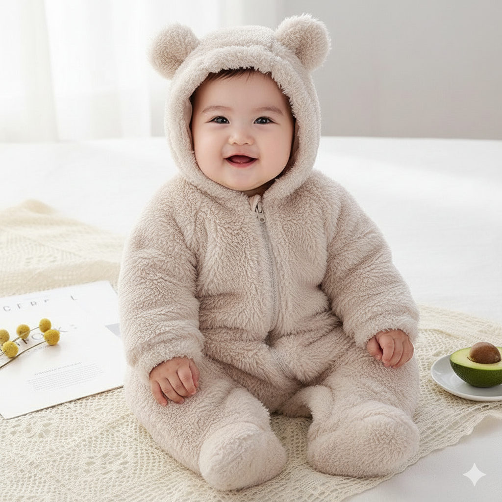 Lunoa™ - Baby Hooded Bear Ear Fluffy Romper