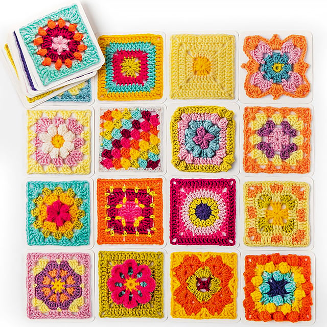 Colorful Granny Square Crochet Card Designs Set