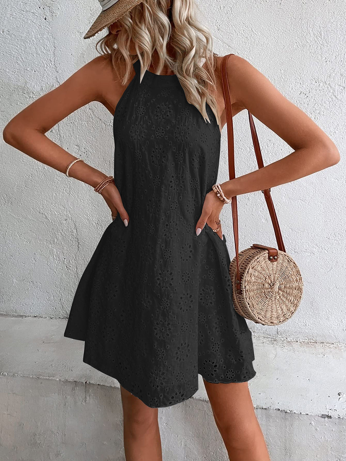 Eyelet Neck Mini Dress