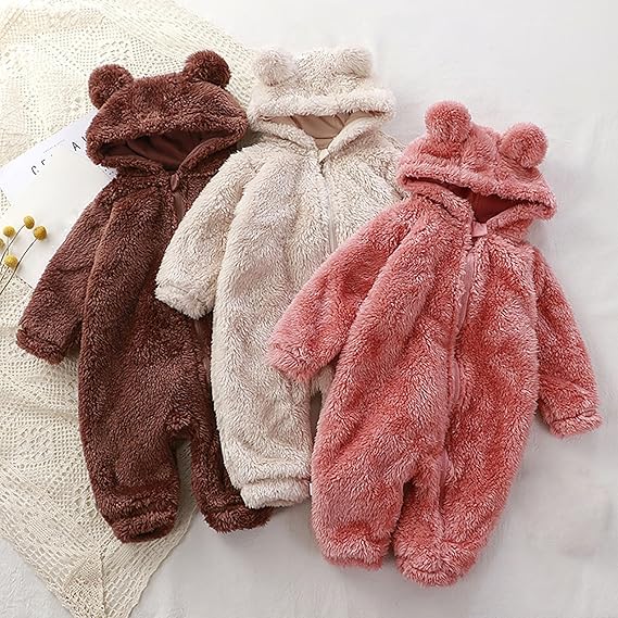 Lunoa™ - Baby Hooded Bear Ear Fluffy Romper