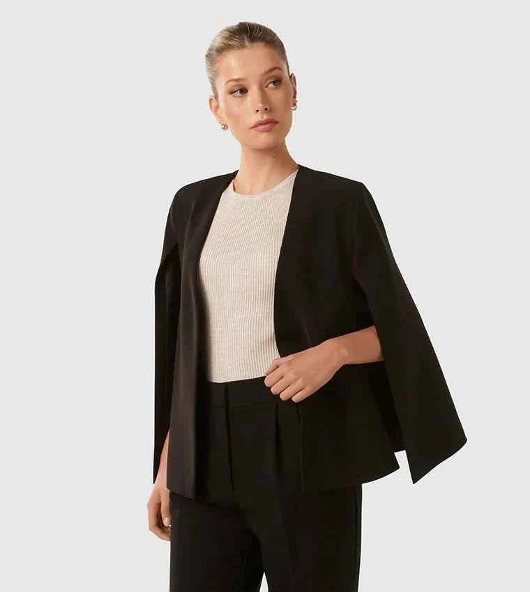 Elegant Women's Cape Blazer with Flowing Cut and Sleeve Slit
